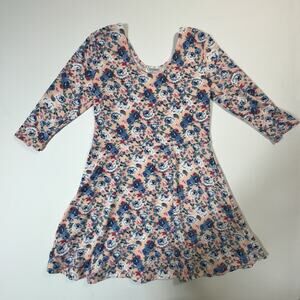 Tomsware Women’s 2XL Floral Fit & Flare Dress Peach Blue Roses 3/4 Sleeve